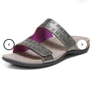 Vionic Nakia Adjustable Slide Orthotic Sandals in Pewter Womens Size 8.5